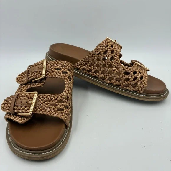 Joie Weaver Tan Macrame Double Buckle Slide Sandals Womens Size 8M Brown - Picture 3 of 16
